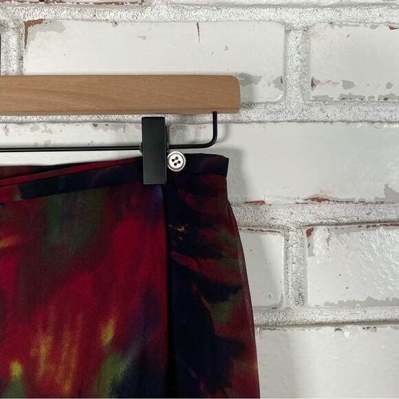 Liz Claiborne Petite Color Bleed Green Pink Black Tie Dye Wrap Midi Skirt Size 2 - Picture 5 of 11